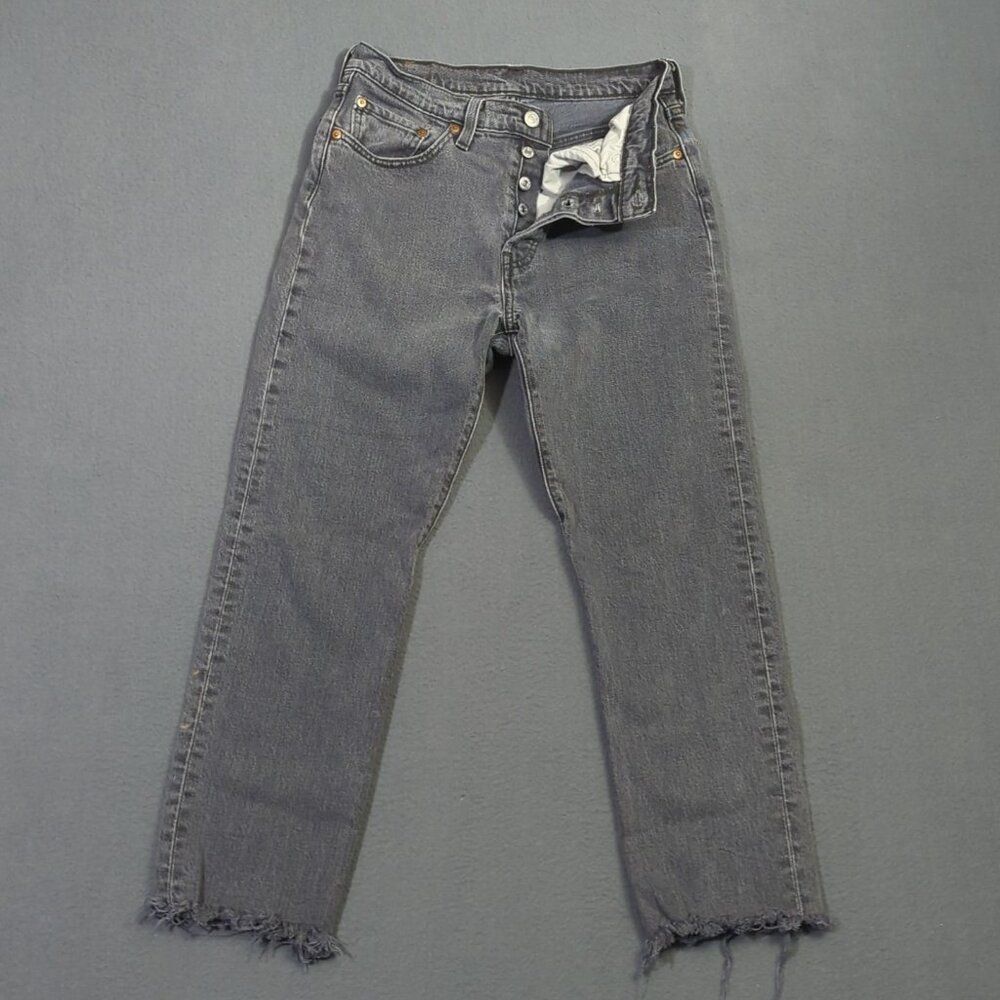 Levi's Jean Women's Fits 27x24 Black 501 Original Fit Straight Leg Ankle Fray